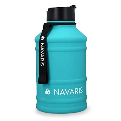 Imagen de Navaris Botella de Agua Acero Inoxidable Cantimplora XXL Metal 2.2 L Garrafa para Bebidas sin BPA Deporte Camping Gimnasio Oficina