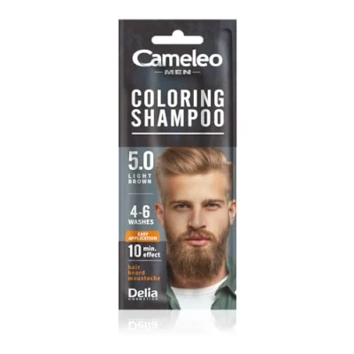 Imagen de Cameleo Men Champú colorante Marrón claro Cabello, barba y bigote Refresca Dura de 4 a 6 lavados Aplicación fácil rápida Extracto nuez 15 ml