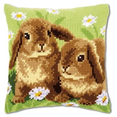 Imagen de Vervaco Punto De Cruz Kit Cojin Decorativo Conejos Manualidades Adultos Decoracion Bordar Principiantes Completo DIY Bordado Creativo Regalo ca. 40x40 cm Cross Stitch Embroidery