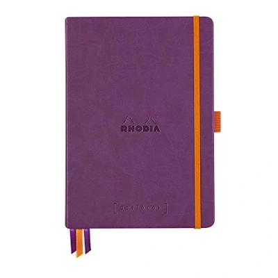Imagen de Rhodia 117570C Libreta flexible Rhodiarama Goalbook plateada, A5 (14,8 x 21 cm), puntos, papel Clairefontaine blanco 90 g/m2, 2 cintas, cierre elástico, piel sintética, color morado carnet rigide