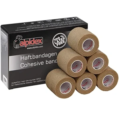 Imagen de ALPIDEX 6 Rollos Venda Adhesiva 5 cm x 4,5 m Cohesiva Envoltura Tape Deportiva Bendaje Autoadhesiva Mano Rodillas Tobillo Vet Wrap Perro Gato Caballo, Color:beige