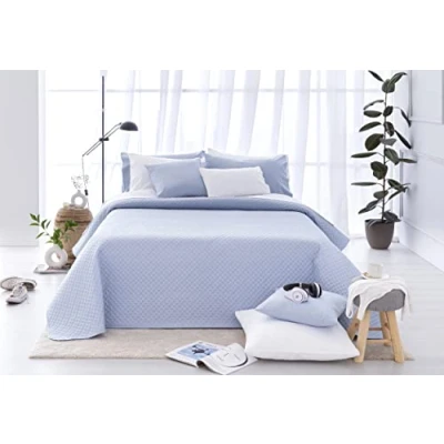 Imagen de Todocama Colcha boutí Fina con diseño piqué, para Primavera, Verano, otoño e Invierno. 100% Microfibra Extra Suave. Cubre Cama Multiusos. 105 200x260cm Azul Claro