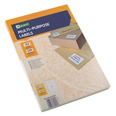 Imagen de D.RECT etiquetas adhesivas universales (105x57mm en A4) Autoadhesivas imprimibles 100 hojas Paquete de 10 Hoja 1000 piezas Blanco