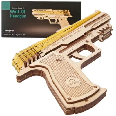 Imagen de Ugears Wolf 01 Kit de Montaje Pistola Monta tu Que Dispara Gomas Puzzle 3D Madera
