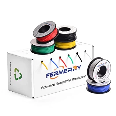 Imagen de 22 AWG Cable sólido Bobinas Kit PVC 25 pies cada uno 6 colores 7.62 metros Fermerry