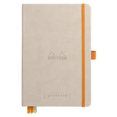 Imagen de RHODIA 118775C Cuaderno rígido Bullet Journal Goalbook Beige A5 Punteados Dot 240 páginas Papel Clairefontaine Marfil 90g 3 Cintas, cierre elástico Cubierta de piel sintética