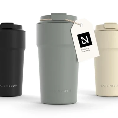 Imagen de LARS NYSØM Taza térmica café para llevar Termo de 0,38 litros con aislante Travel mug acero inoxidable a prueba fugas el y té (Ash Gray, 380ml)
