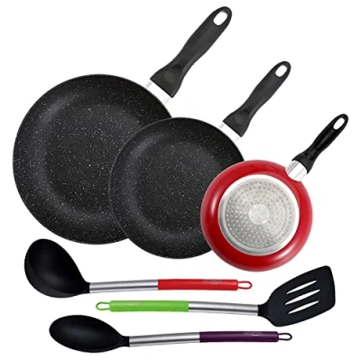 Imagen de PACK DE 3 SARTENES SAN IGNACIO Ø16CM Ø20CM Ø24CM + SET 3PC UTENSILIOS COCINA EN NYLON