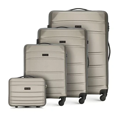 Imagen de WITTCHEN Maleta de Viaje Equipaje Mano Cabina ABS con 4 Ruedas giratorias Cerradura combinación Asa telescópica Globe Line Set Maletas Champagne