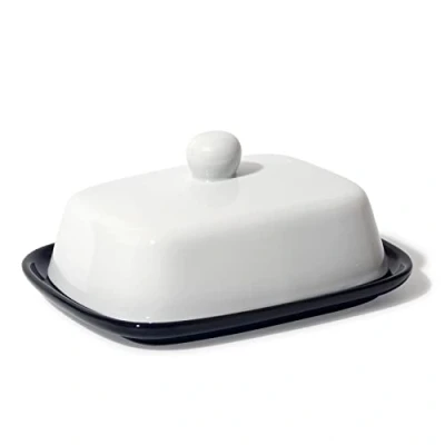 Imagen de Theo&amp;Cleo Mantequera Mantequillera de cerámica alta calidad Dish para todo tipo mantequilla (250 g) Cuenco porcelana (blanco y negro)