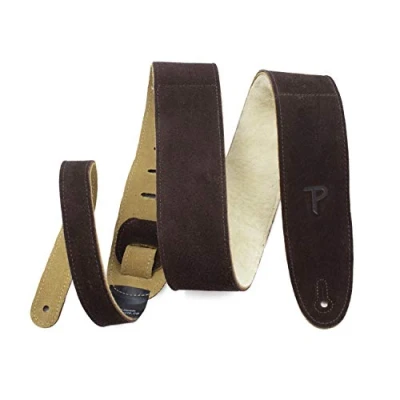 Imagen de Perri’s Leathers Ltd Guitar Strap, 2.5 Wide Soft Suede, Super Sheepskin Fur Pad, Adjustable Length, (DL325S 201 XL) Brown, Made in Canada