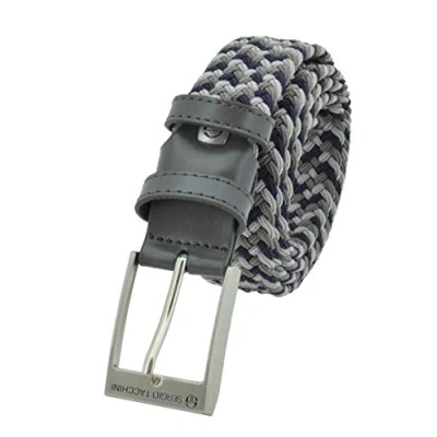 Imagen de Sergio Tacchini Cinturón trenzado, de Hombre y Mujer, tejido elástico cuero genuino, caja regalo Grigio e Blu 115