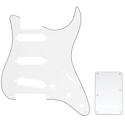 Imagen de Musiclily SSS Set de Pickguard Golpeador y Placa Trasera Strat para Fender American/México Standard Stratocaster Estilo Moderno, 3 capas Blanco