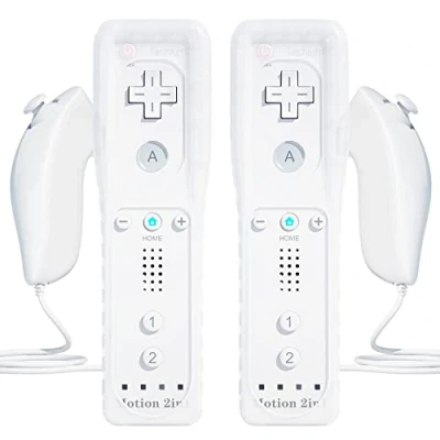 Imagen de TechKen Pack de 2 Mandos para Wii con Muñequera,Wii Mando a Distancia Remote Controller Motion Plus y Nunchuk