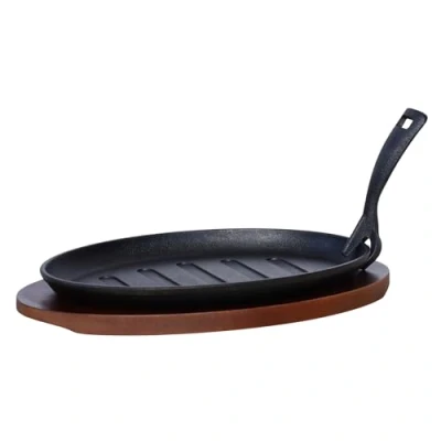 Imagen de Buckingham Plato de Servir, 28 x 18 cm, para creps, Carne, Fajita, Hierro Fundido Soporte Madera, Color Negro