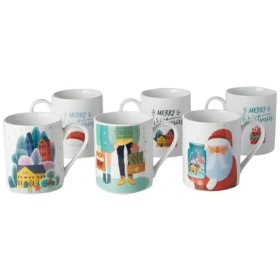 Imagen de Home Xmas Village Juego de 6 tazas porcelana, cc340, decoración navideña