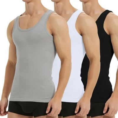 Imagen de Falechay Camiseta Tirantes para Hombre Pack de 3 Algodón 100% Camisetas Interiores Deporte más Colores Negro Blanco Gris 5XL