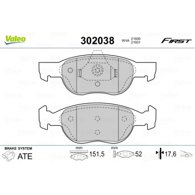 Imagen de VALEO 302038 Juego de pastillas freno FIRST Eje delantero excl. contacto avisador desgaste sin chapa antichirridos FIAT: Punto II Hatchback