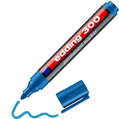 Imagen de edding 300 marcador permanente azul claro 1 rotulador punta redonda 1,5 3 mm resistente al agua, de secado rápido, rotuladores indelebles para cartón, plástico, vidrio, madera, metal