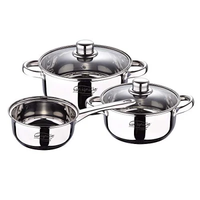Imagen de San Ignacio Bateria 5pcs acero inoxidable: cazo Ø16x7,5 Cacerolas de Ø18x8,5 y Ø20x9,5 cms, inducción, colección Cassel, 5 piezas