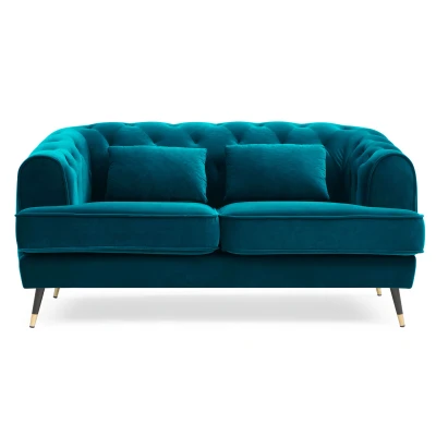 Imagen de Sofá tapizado 2 plazas estilo boudoir Glams Terciopelo Azul Pato Menzzo