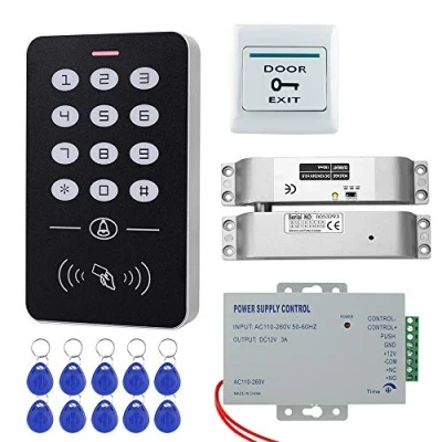 Imagen de HFeng Kit de Sistema Control Acceso Completo con Cerradura magnética Huelga eléctrica + Teclado RFID Fuente alimentación 10pcs llaveros (with Bolt Lock)