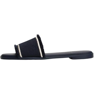 Imagen de Tommy Hilfiger Sandalias Mujer Fringe Canvas Flat elegante, Azul (Space Blue), 39