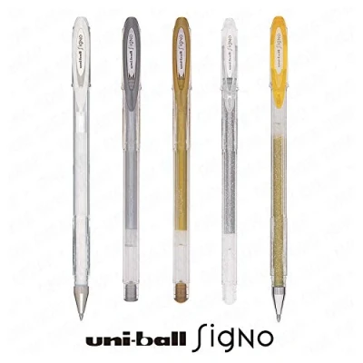 Imagen de Uni Ball Signo UM 120 Brillo Chispeante, Metálico, y Pastel Gel Rollerball Tinta Rotuladores Juego de 5