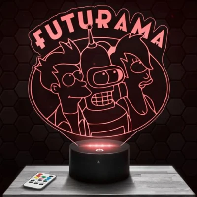 Imagen de lámpara de mesilla noche, luz nocturna táctil Futurama LED ilusión 3D, idea regalo para niños y niñas, Navidad, noche o adultos.