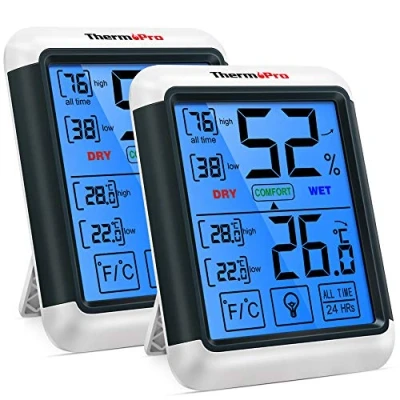 Imagen de ThermoPro TP55 2 Piezas Termómetro Higrómetro de Interior para Casa Ambiente Medidor Temperatura y Humedad Digital Termohigrómetro Profesional con Pantalla Táctil Retroiluminación