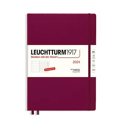 Imagen de LEUCHTTURM1917 367691 Master Agenda semanal y cuaderno (A4+) 2024, con adicional para direcciones aniversarios, color rojo, alemán, 12 meses