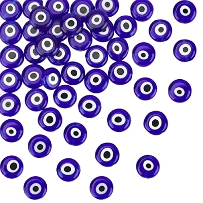 Imagen de NBEADS 1 Hebra (alrededor de 41 Piezas) Azul Plano Redondo Hecho A Mano Mal Ojo Cristal Lámpara Abalorios Espaciador Cuentas para Pulseras Collar Bisutería