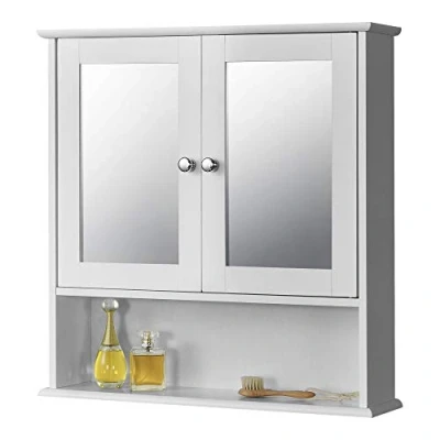 Imagen de [en.casa] Mueble de Pared para Baño Linz 58 x 56 13 cm Armario Colgante con 2 Puertas Espejo y un Estante Inferior Auxiliar MDF Blanco