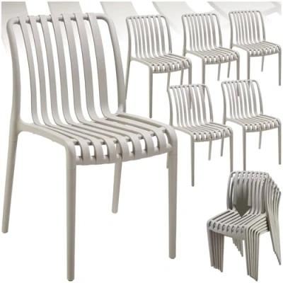 Imagen de TecTake® Sillas Terraza Exterior Apilables, Plástico Resistente, Antideslizante, Fácil de Montar, Muebles Resistentes, Jardin Set 6 Sin Reposabrazos Gris Topo