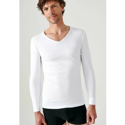 Imagen de Damart Camiseta con Cuello de Pico, Punto Thermolactyl Interlock, Manga Larga, Blanco, S para Hombre
