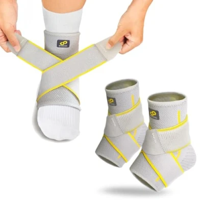 Imagen de BRACOO FS60 Tobillera para Esguince y Fascitis Plantar Deportiva de Compresión Hombre Mujer, Ideal Recuperar Prevenir Lesiones Hinchazón, Paquete 2 (S/M, Gris)