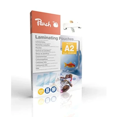 Imagen de Peach Láminas para plastificar A2 125 micras 50 bolsas brillante Calidad premium mejores resultados de laminación Compatible con todos los fabricantes marcas PP525 12