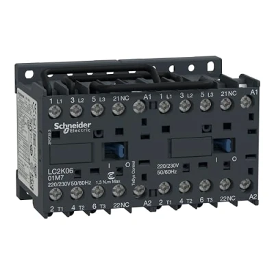 Imagen de Schneider Electric LC2K0601B7 TeSys K Contactor Inversor 3P AC 3, 440 V 6 A, Bobina 24 CA
