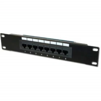 Imagen de DIGITUS Cat 5e Patch Panel 8 puertos Tomas RJ45 Montaje en rack de 10 pulgadas 1U distribución LSA Sin apantallar Negro