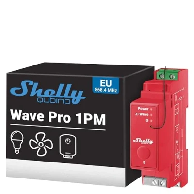 Imagen de Shelly Wave Pro 1PM, Interruptor inteligente Repetidor Z con medidor de consumo energético, 1 canal 16A, Montaje en carril DIN, Luces Inalámbricas, Necesita hub
