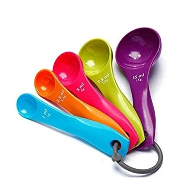 Imagen de Cucharas medidoras de color, colores mezclados, juego 5 para medir ingredientes secos y líquidos
