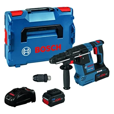 Imagen de Bosch Professional GBH 18V 26 F Martillo perforador a batería (18V, 2,6 J, Ø máx. mm, SDS plus, aspiración de polvo GDE 16, 2 baterías 5.5 Ah ProCORE18V, cargador, en L BOXX)