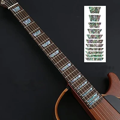 Imagen de Alnicov calcomanía con incrustaciones de marcadores diapasón guitarra, para guitarra o bajo, trapezoide azul abulón