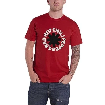 Imagen de Red Hot Chili Peppers Camiseta clásica con logotipo de la banda asterisco, unisex, color rojo, Rojo , X Large