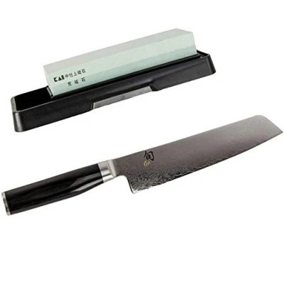 Imagen de Kai Shun Premier Tim Mälzer Minamo Santoku TMM 0702 Cuchillo japonés ultraafilado, acero de Damasco + piedra afilar AP 0305