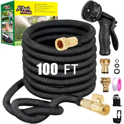 Imagen de XPendHoze manguera de jardín 100 pies con pistola pulverización 10 funciones, 3 veces accesorios grifo cocina 3/4 pulgadas, 1/2 expandible, mágica,