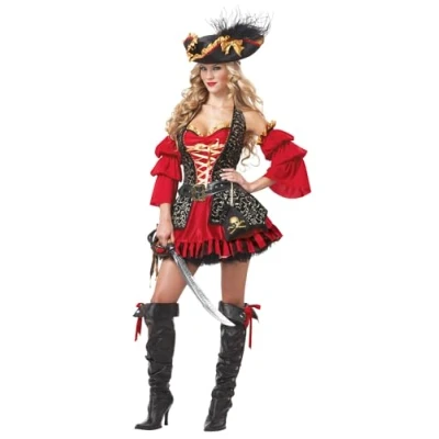 Imagen de California Costumes Disfraz de pirata española para mujer, talla adulto, rojo, M UK
