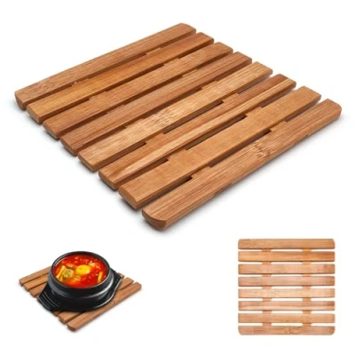 Imagen de Leddy Living Salvamanteles de madera bambú resistente al calor Alfombrilla mesa para sartenes y ollas calientes cocina, auténtica