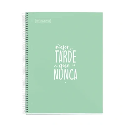 Imagen de Miquelrius Cuaderno Notebook Messages, 1 Franja de Color, A4, 80 Hojas Rayas Horizontales, Papel 90 g, 4 Taladros, Cubierta Cartón Duro, color Menta