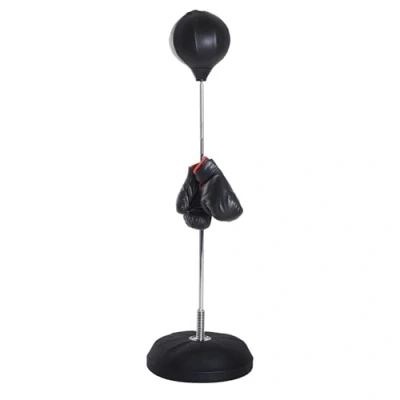 Imagen de HOMCOM Saco de Boxeo Pie Punching Ball con Altura Ajustable en 4 Niveles 126 144 cm Base Rellenable y Guantes para Adultos Adolescentes Negro